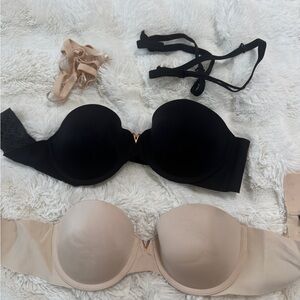 PINK Victoria's Secret Black and Tan Strapless Bras with Molded Cups
